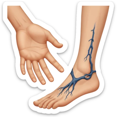 a person's hand is trying to touch another person's  foot sticker