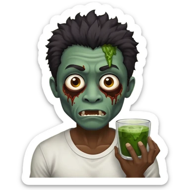 crie um emoji de zumbi homen de cabelo preto grande de emo bagunçado assim🧟 sticker