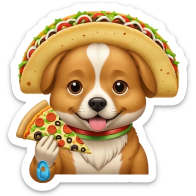 Un chien qui en tacos et qui mange une pizza  sticker