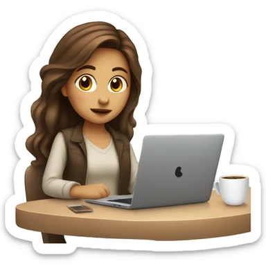 cute girl with brown hair working on laptop and drinking coffee sticker