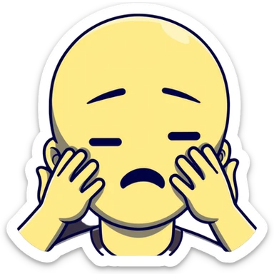 Face clutching head in agony and pain, suffering expression, hands gripping head sticker