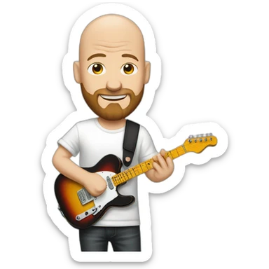 bald and beard guitarrist with a fender telecaster sticker