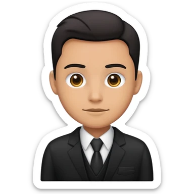 Human in a black suit with an ID badge sticker