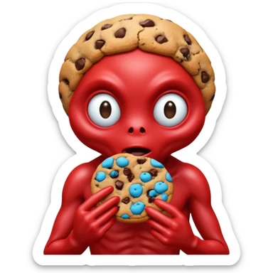 red alien eating cookie sticker