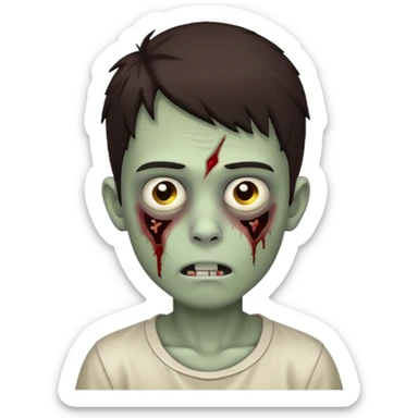 Boy zombie with dark brown hair going over forehead sticker