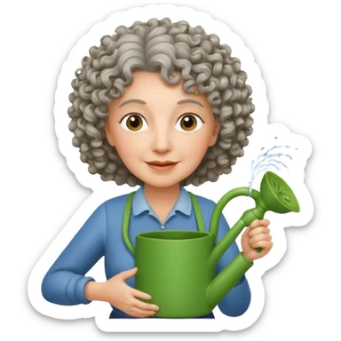 Older female florist – curly hair, hold garden watering pot sticker