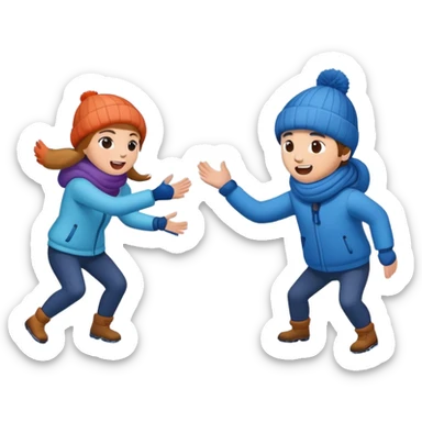 two people playing a snowball fight, simple, expressive faces, winter theme sticker