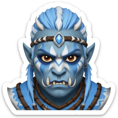 Fantasy orc portrait emoji, white and blue frost war paint on face, harsh winter warrior mood, strong expression, minimal tribal design, clean readable emoji style, male/female variant
 sticker