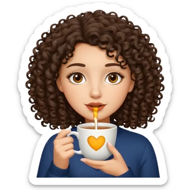 Latina brunette girl with curly hair sipping tea sticker