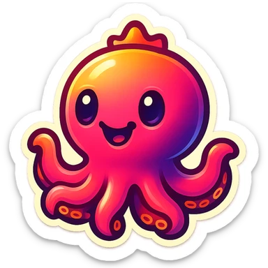 Change the octopus emoji's face to a happy expression, keep the style and pose the same, transparent background. sticker