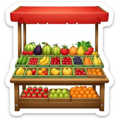a market table with fruit and other product sticker