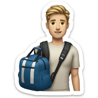 white skin young guy with sport bag in his right hand sticker
