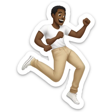 Black boyfriend dancing in excitement wearing beige pants  sticker