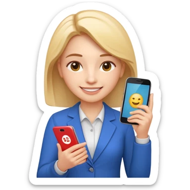 3D emoji style sticker, confident young woman, white background, smiling, holding a smartphone with IELTS result screen showing Overall 8.0, acceptance letter from a European university visible, calm confident energy, soft lighting, minimalistic, clean astrology emoji style sticker