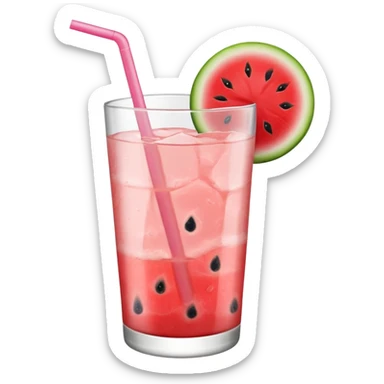 very light pink lemonade in glass with chunk of watermelon on rim no straw sticker