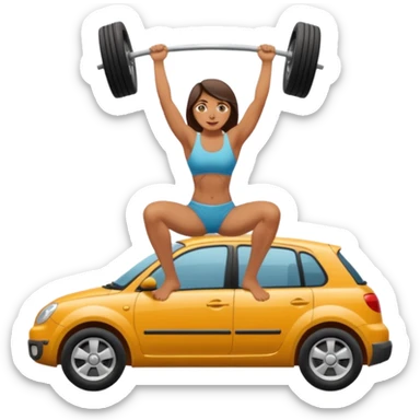 Barefoot woman lifting up a car with her hands sticker
