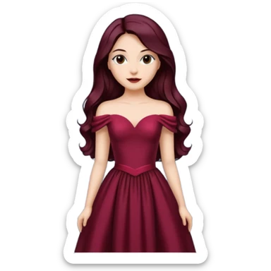 young glamorous woman 
Long waist-long hair
centre part
slightly wavy
dark burgundy hair 
 sticker