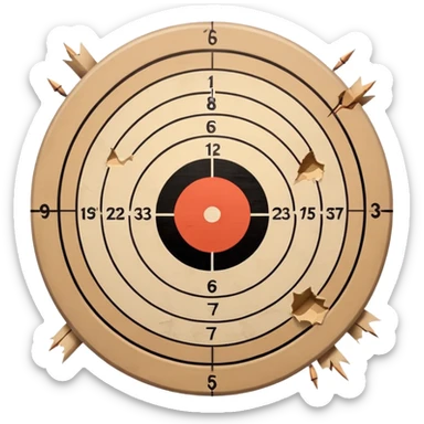 Paper shootubg target with bullet holes clustered in the center sticker
