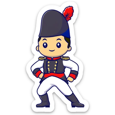 Napoleon Bonaparte in his iconic military uniform and bicorne hat dancing the Macarena dance sticker