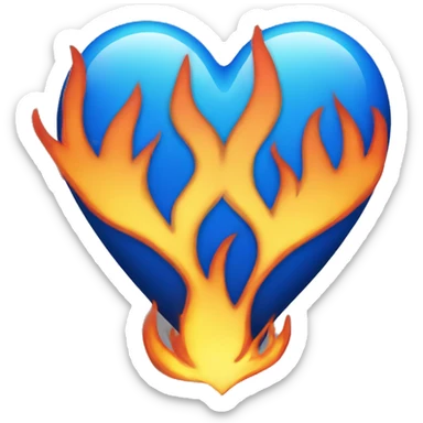 Blue heart with fire iphone look  sticker