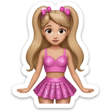 Ariana Grande with dark blonde hair, pink sequin bra, pink sequin skirt sticker