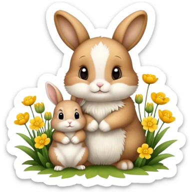 buttercup flowers and baby bunny  sticker