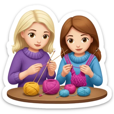 Two girls knitting on their separate projects  sticker