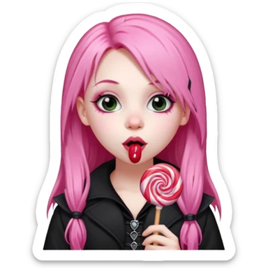 Cute Goth girl with long pink hair licking a lollipop  sticker