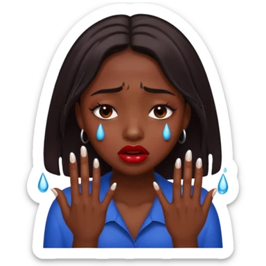 dark skin girl, dark red lipstick, nails very beautiful crying sticker