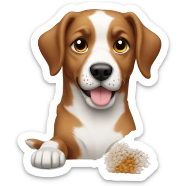 dog with kibble in front of him sticker