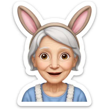 old woman with bunny ears sticker