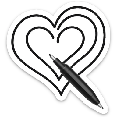black ink pen stroke with heart shape sticker