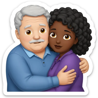  Old White  fat man no hiar hugging dack skin curly hair woman sticker