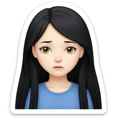 pale girl with long black hair sad expression sticker