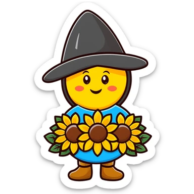 Happy Ukrainian emoji with sunflower and traditional Ukrainian hat sticker