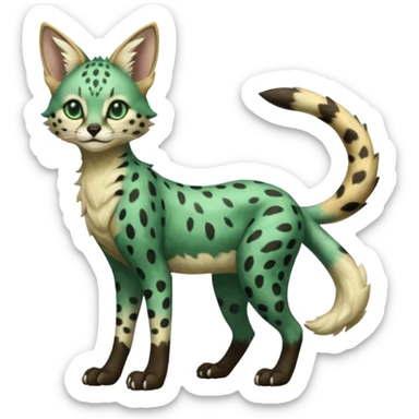 Epic complex detailed dark-emerald-green dark-brown beige pastel realistic aesthetic-scenic-Fakémon-Sprigatito-Floragato-Meowscarada-Trico-Sergal-Serval-Vernid-creature (full body) sticker