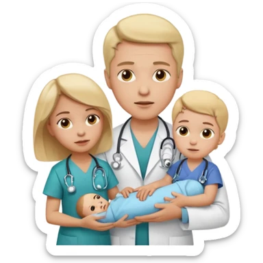 American doctor explaining to mother with sick child. for Family Medicine emoji sticker