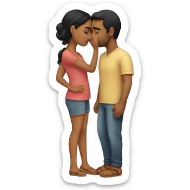 short Indian girlfriend kissing her caucasian husband sticker