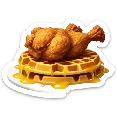 Fried chicken and waffle drizzled with maple syrup sticker