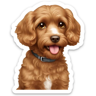 A light brown cavoodle with brown eyes and tongue poking out sticker