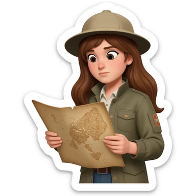 archaeologist girl is holding a map sticker