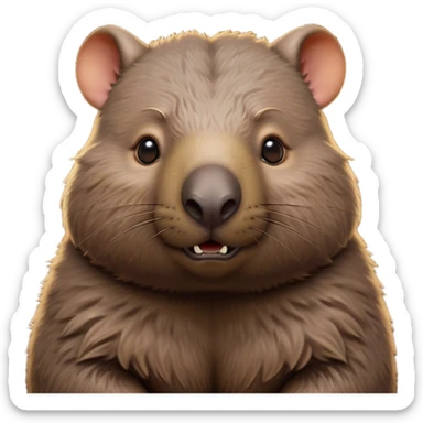 Cinematic Noble Wombat Portrait Emoji, Poised and regal, with a stout, muscular build and a dense, shaggy fur of earthy brown, deep-set soulful eyes with a hint of gruff wisdom, Simplified yet sharp and sophisticated features, highly detailed, glowing with a warm, dignified glow, high shine, intelligent and sturdy, stylized with an air of bushland majesty, focused and attentive, soft glowing outline, capturing the essence of a watchful and confident burrower, so majestic it feels as though it could plod out of the screen with effortless authority! sticker