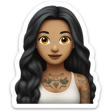 Hyperrealistic beautiful tan girl with tattoos, with long black hair  sticker