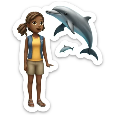 girl watch dolphins from yacht sticker