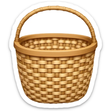 A 3D cartoon natural straw woven basket with detailed weave pattern, soft light, Memoji-style realism. sticker