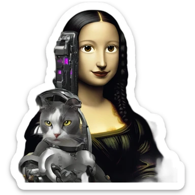 Mona Lisa in cyber punk style with one metal arm sticker