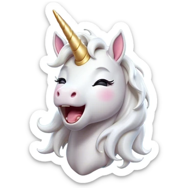 Cinematic Cute Yawning White Unicorn Portrait Emoji, Head tilted slightly with a dramatic, wide-open yawn, showcasing a softly elegant form with a gently cascading mane, a subtly glowing horn and sleepy, half-closed eyes, Simplified yet irresistibly adorable features, highly detailed, glowing with a soft, cozy magical glow, high shine, relaxed yet expressive, stylized with a dash of whimsical enchantment, soft glowing outline, capturing the essence of a drowsy yet affectionate white unicorn that appears ready to stretch and yawn its way out of the screen! sticker