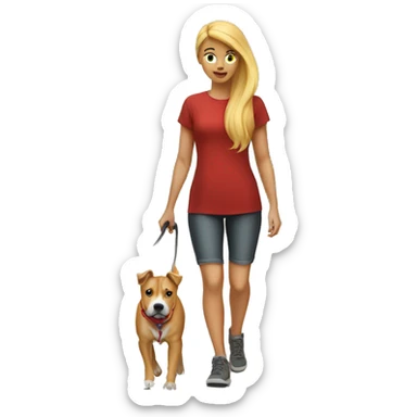 Blonde girl walking red amstaff sticker