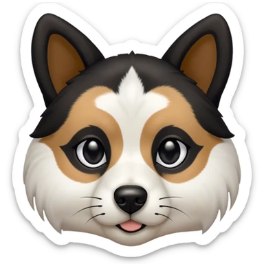 Dog face with black, white and tan. Black on top, around eyes and down side of nose. Tan eyebrows and white on the rest of the nose and a small triangular strip up between the eyes. Pointy black ears. Shepard and husky like sticker