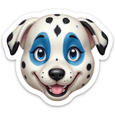 Cinematic Comical Harlequin Dalmatian Portrait Emoji, Head tilted dramatically with an exaggeratedly shocked or amused expression, featuring a striking Fur of predominantly white with vivid black patches, wide, expressive blue eyes filled with playful disbelief, Simplified yet hilariously expressive features, highly detailed, glowing with a slightly sassy glow, high shine, dramatic yet playful, stylized with an air of cheeky charm, bright and endearing, soft glowing outline, capturing the essence of a spirited and over-the-top guardian, so meme-worthy it feels like it could side-eye its way into internet fame instantly! sticker